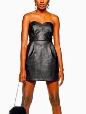 Topshop Sleeveless Faux Leather Dress Size US 4 Petite